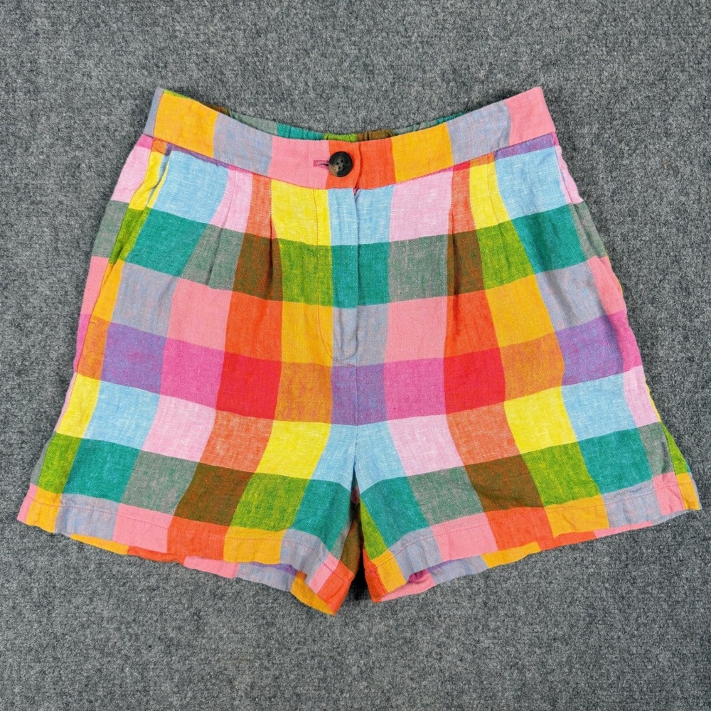 Boden Red Gingham Dulwich 100% Linen Shorts Size 4 Colorful Preppy Summer - Picture 2 of 8